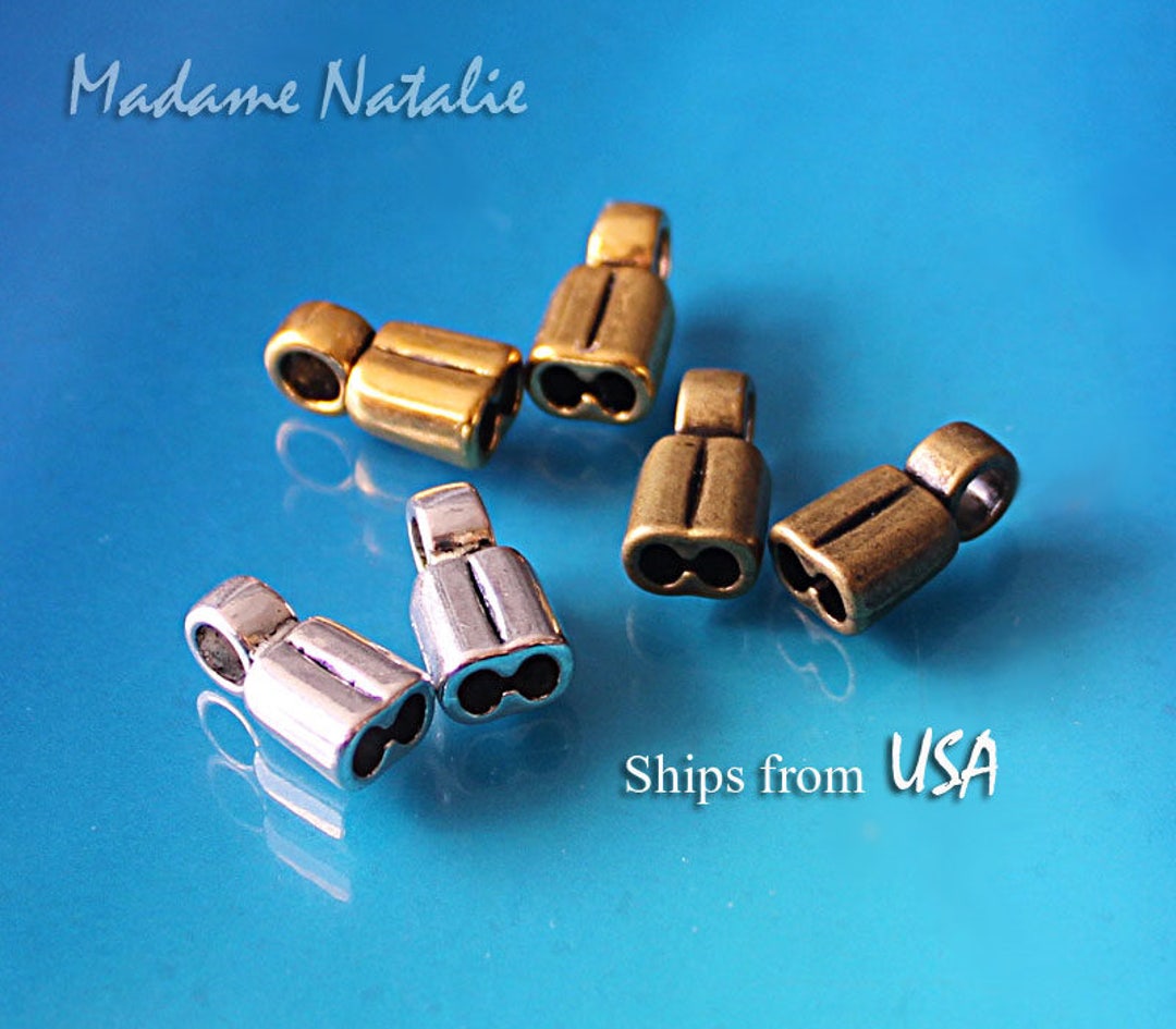 Double End Caps 3x2mm 10pc, Silver, Gold, Bronze Tone Twin Cord Endings, Bead Stopper, End Caps