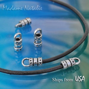 End Caps Bead Stopper (10pc.), Fit 2mm Cord Bracelet Necklace, Antiqued Silver Tone Cord Findings, 2mm Leather End Caps