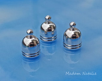 End Caps 14x10mm (10 pc), Smooth Silver Bell Shaped End Caps, Inside Diameter 8mm, Tassel Caps Silver Tone Cord Ends