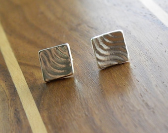 Small Square Geometric Studs, minimalist look, handmade pure silver stud earrings on sterling silver butterfly backs