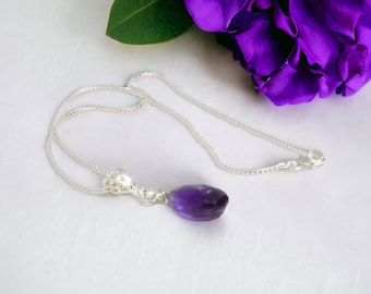 Amethyst Pendant Necklace on 925 Sterling Silver, Crown Chakra, Healing Gemstone, Calming Natural Purple Gemstone Jewellery, Gift for Her
