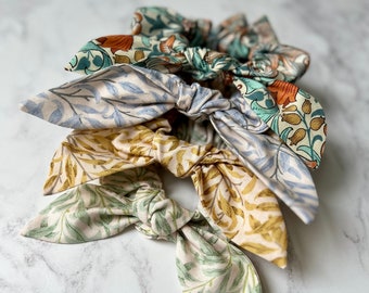 William Morris Liberty Print Floral Srunchie, floral hair accessory, Cotton scrunchie, Golden Lily, Willow Bough scrunchie, Morris and Co