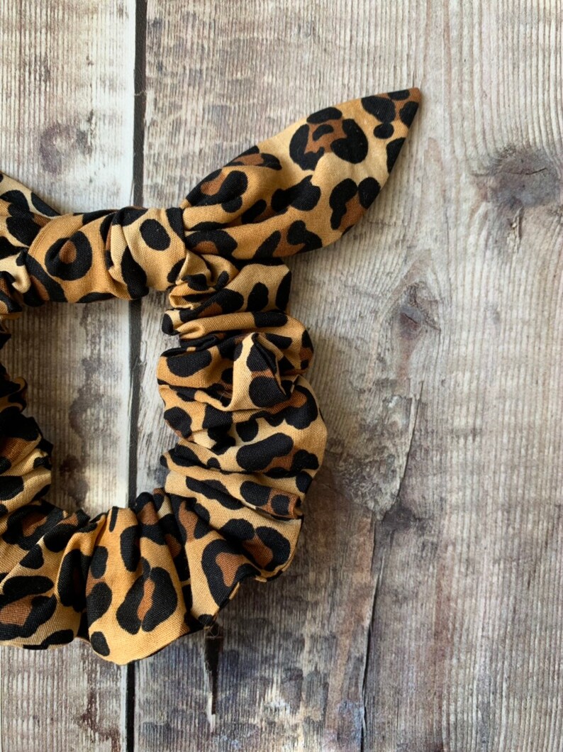 Leopard Print Cotton Srunchie, animal print hair accessory, Scrunchie Style. image 2