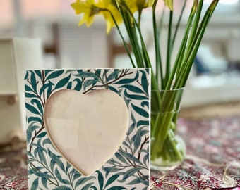 Valentines Picture Frame, William Morris Handcrafted Heart Photo Frame: Willow Bough Floral Decor, Liberty photo frame