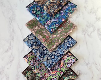 Liberty of London Strawberry Thief Pocket Square, birthday gift for him, William Morris Pocket Square, Groom Accessory