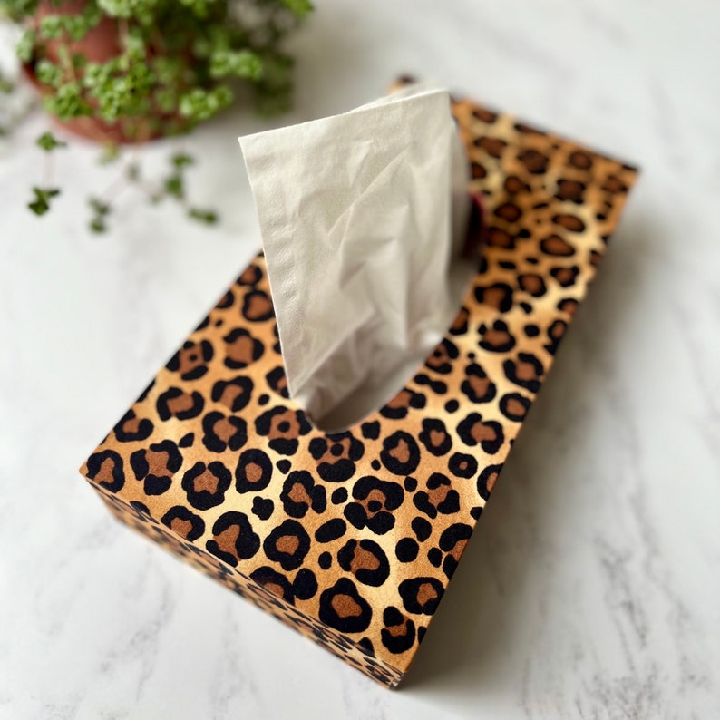 Liberty London Tissue Box Cover, structured tissue box holder, bright dressing table decor, William morris gift, quirky new home gift. leopard