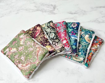 Strawberry Thief Liberty Re usable cotton face wipes, New Mum Postpartum gift, Eco self Care gift for her, re usable washcloths