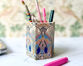 Liberty Hexagonal Fabric covered Desk Pen Pot.