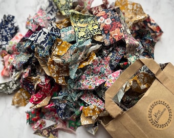 Liberty fabric scraps, for slow stitching, scrap booking, junk journaling supplies.