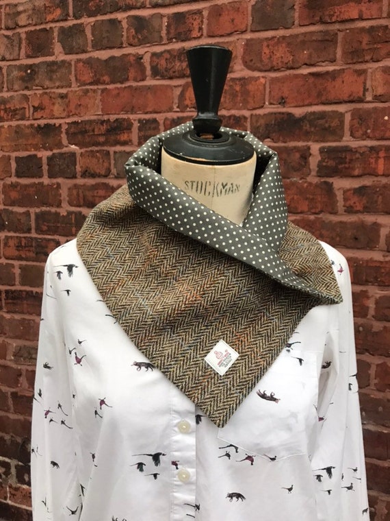 Harris Tweed Scarf, Tweed Neck warmer, tweed scarf, wool scarf, Tan and Brown check Tweed scarf, Autumn scarf, unisex scarf, gift for mum
