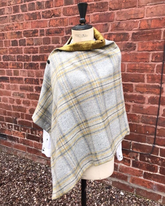 Tweed Cape, Grey Tweed Cape, Wool Poncho, check tweed cape. British Tweed Cape, mustard Cape, tweed scarf, Gift for Mum
