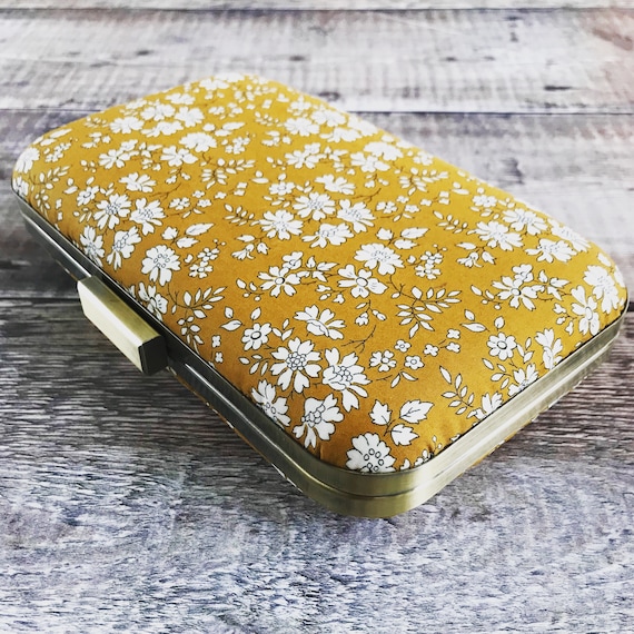 Liberty Clutch Bag, mustard clutch bag, Prom Bag, Capel Mustard print, bridesmaid bag, races bag , spring bag, Liberty Addict