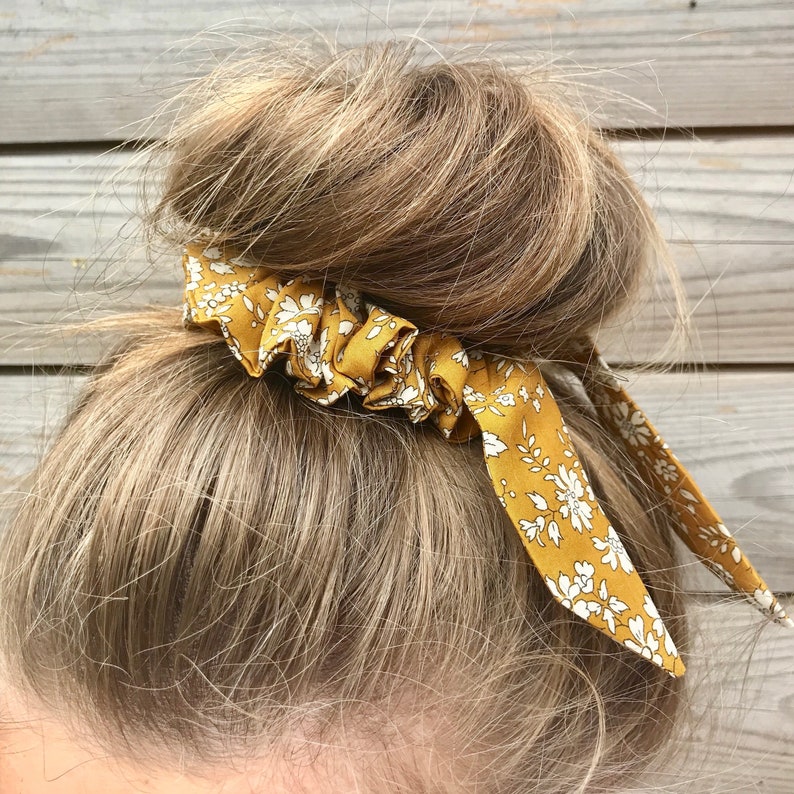floral hair accessory Floral scrunchie Liberty Capel Liberty Print Srunchie mustard scrunchie Liberty Srunchie,