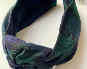 Black Watch Tartan Knotted Headband: Scottish Hair Accessory