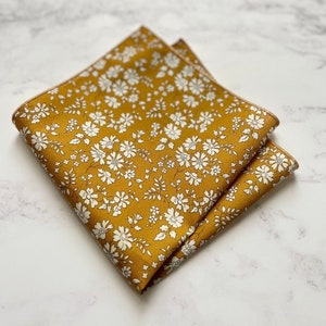 Liberty London Pocket Square: Mustard Floral Cotton Hankerchief