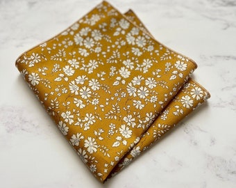 Liberty London Pocket Square, mustard floral pocket square, Pocket square for men, Liberty Hankerchief, Groom Accessory, suit accessories
