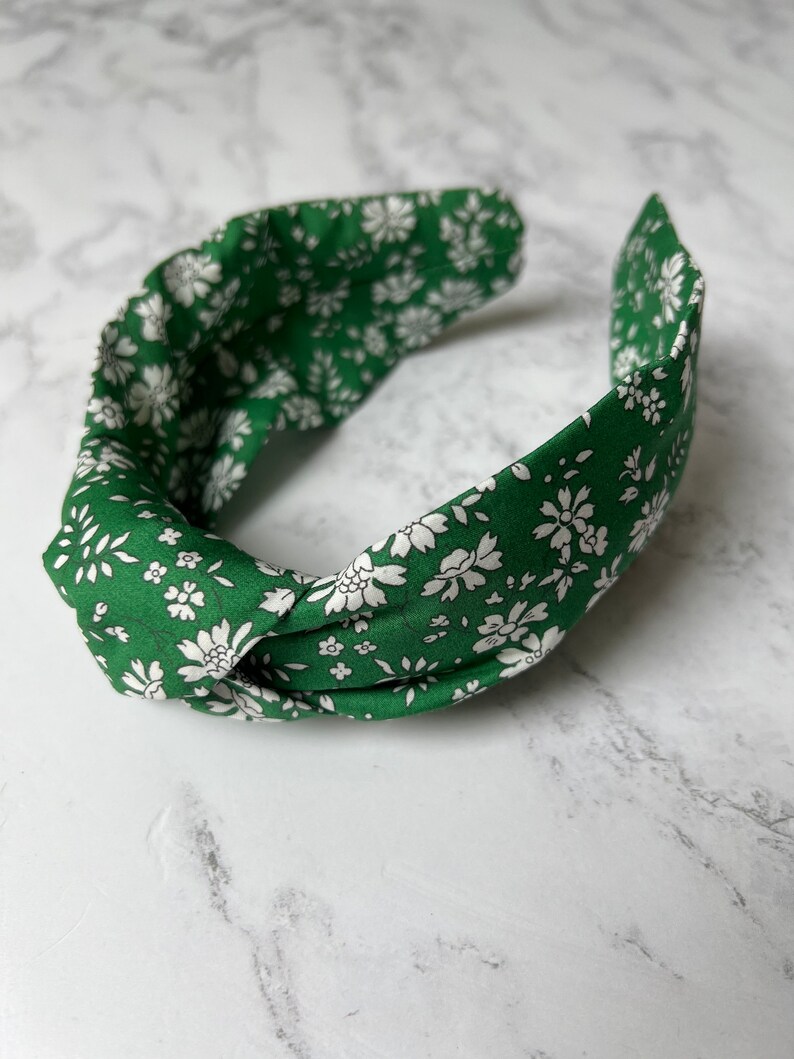 Liberty knotted green Floral Headband, Liberty Gift, Green cotton hair accessories, women's hair accessories, Summer Hair fashion Capel