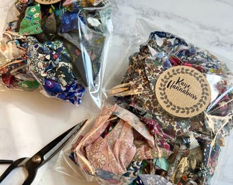 Liberty fabric scraps, for slow stitching, scrap booking, junk journaling supplies 50 grams