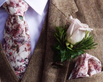 Liberty Print Tie, Hand stitched Neck Tie, Floral Print Tie, Groom Wedding Accessory, Best Man Gift, Pink wedding Tie .