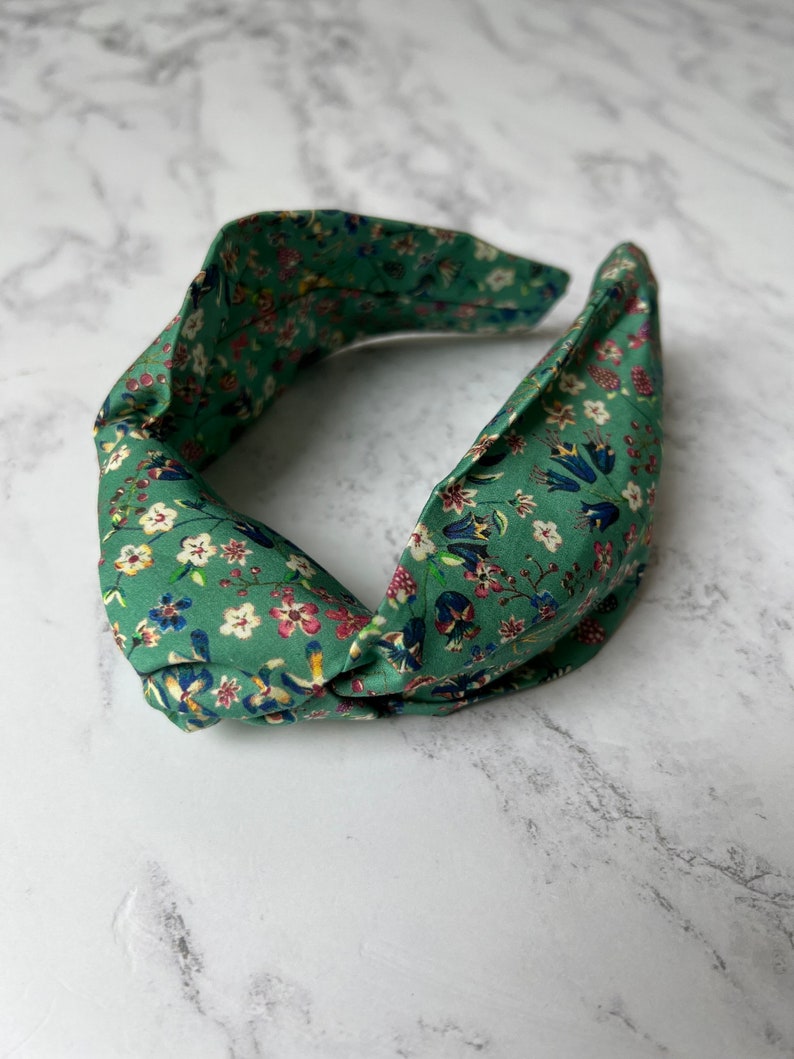 Liberty knotted green Floral Headband, Liberty Gift, Green cotton hair accessories, women's hair accessories, Summer Hair fashion Donna Leigh