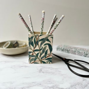 William Morris Fabric Pen Pot: Wooden Desk Organizer, Home Decor