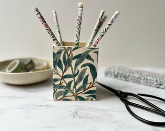 William Morris Fabric Pen Pot: Wooden Desk Organizer, Home Decor