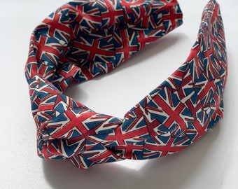 Jubilee Hairband, Knotted headband, Jubilee Hair Accessory, Flag hair Band, Union Jack accessory, Union Jack dog bow Tie Made in Britain