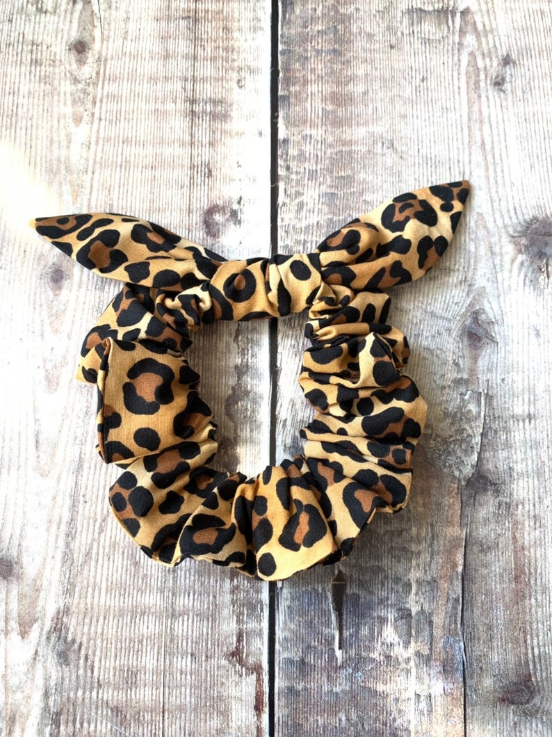 Leopard Print Cotton Srunchie, animal print hair accessory, Scrunchie Style. image 1