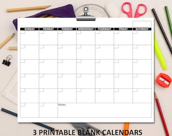 Plantilla de calendario imprimible en blanco, A4 y 8,5 x 11 (PDF)