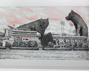 North Carolina State University - Carter-Finley Stadium - 11"x17" pen & ink print from a hand-drawn original