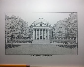 University of Virginia Rotunda pen and ink drawing - 11"x14" size scene