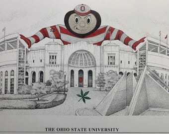 Ohio State - 11x17 pen and ink print of football stadium from hand-drawn original