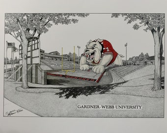 Gardner-Webb University Football Stadium - 11"x17" pen & ink print from a hand-drawn original