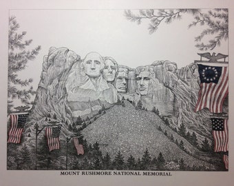 Mount Rushmore National Memorial 11x14 pen & ink print