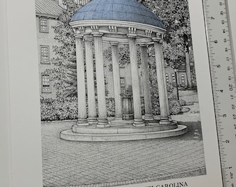 North Carolina Chapel Hill Old Well 8"x10" hand-drawn pen and ink print
