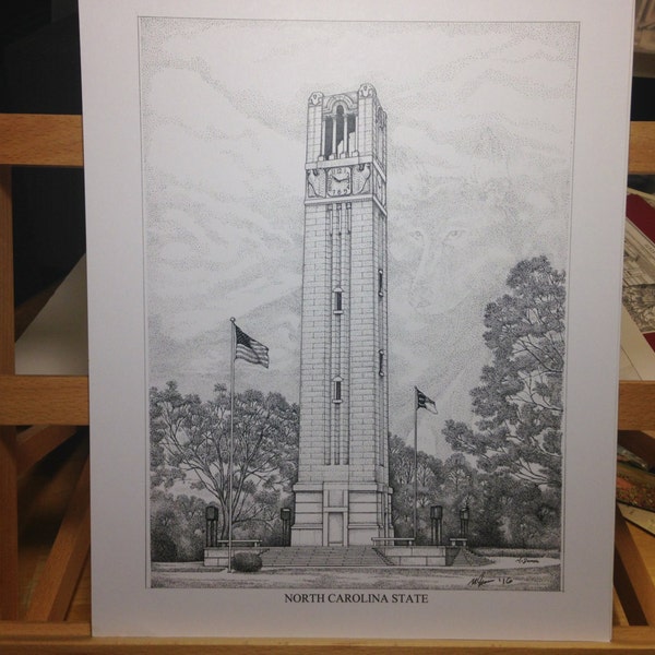 NC State Bell Tower pen and ink print