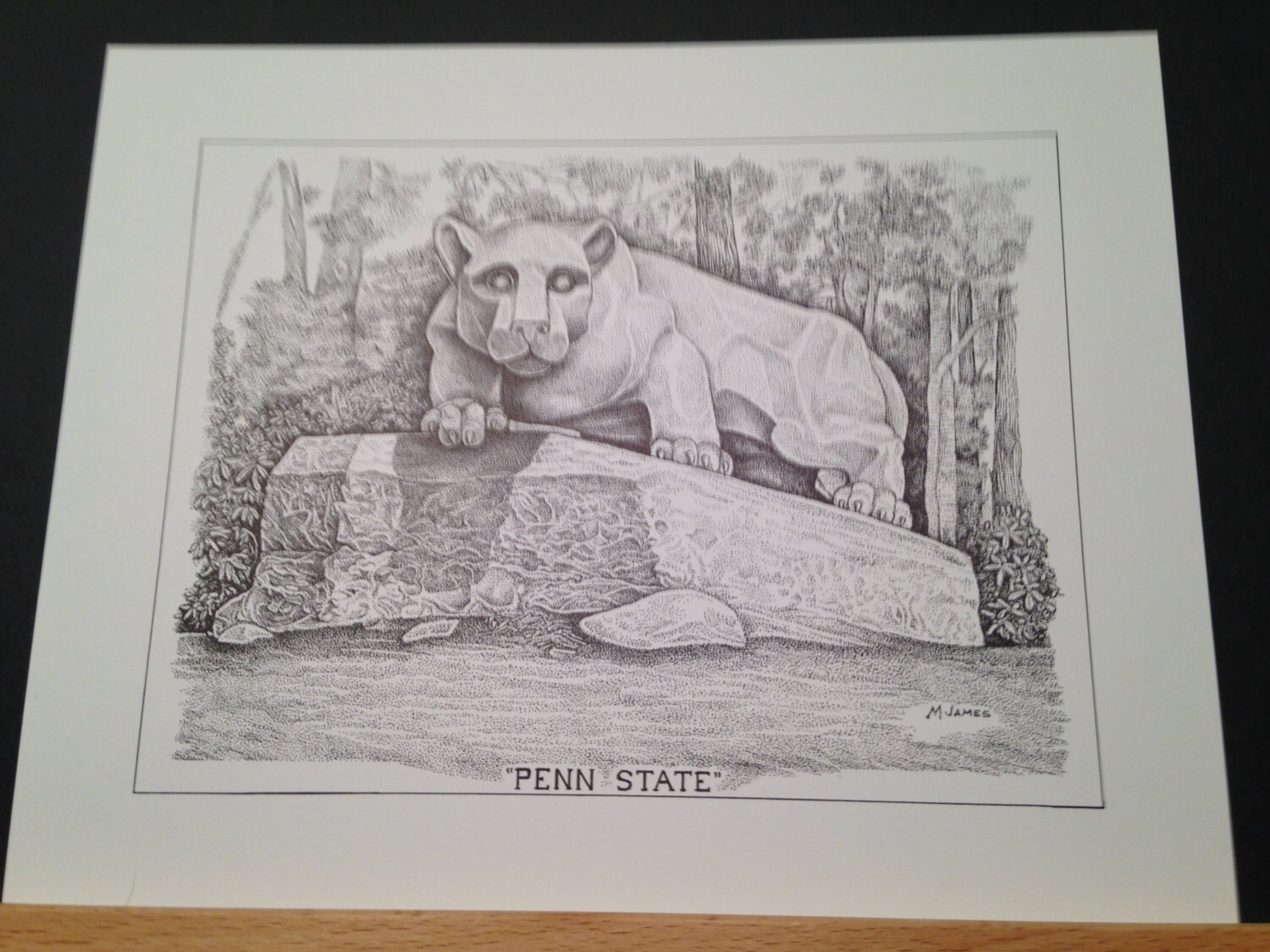 Penn State - Lion Statue 8"x10" Pen And Ink Print