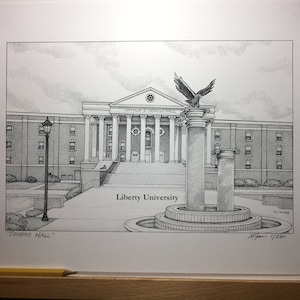 Liberty University - DeMoss Hall 11"x14" pen and ink print