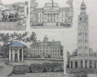 University of North Carolina-Chapel Hill - 11"x14" signed/numbered print from hand-drawn original