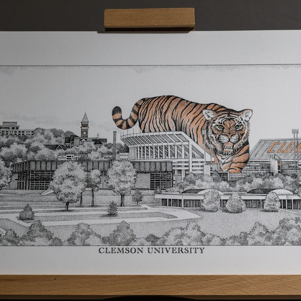 Clemson Stadium 11x17 print from hand-drawn pen and ink original