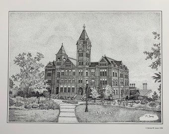 Auburn 11x14 pen and ink print of Samford Hall