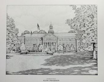 Elon University/College 11x14 pen and ink print