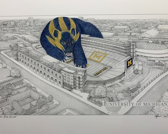 Michigan football stadium - 11”x17” print from hand-drawn original