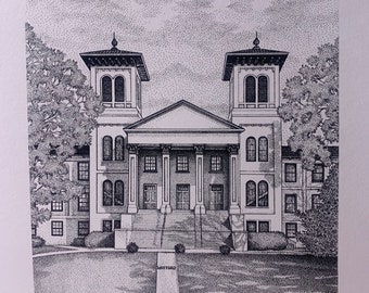 Wofford 9”x12” pen and ink print of Old Main