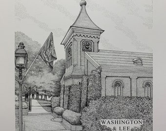 Washington & Lee - Lee Chapel 11"x14" pen and ink print from hand-drawn original