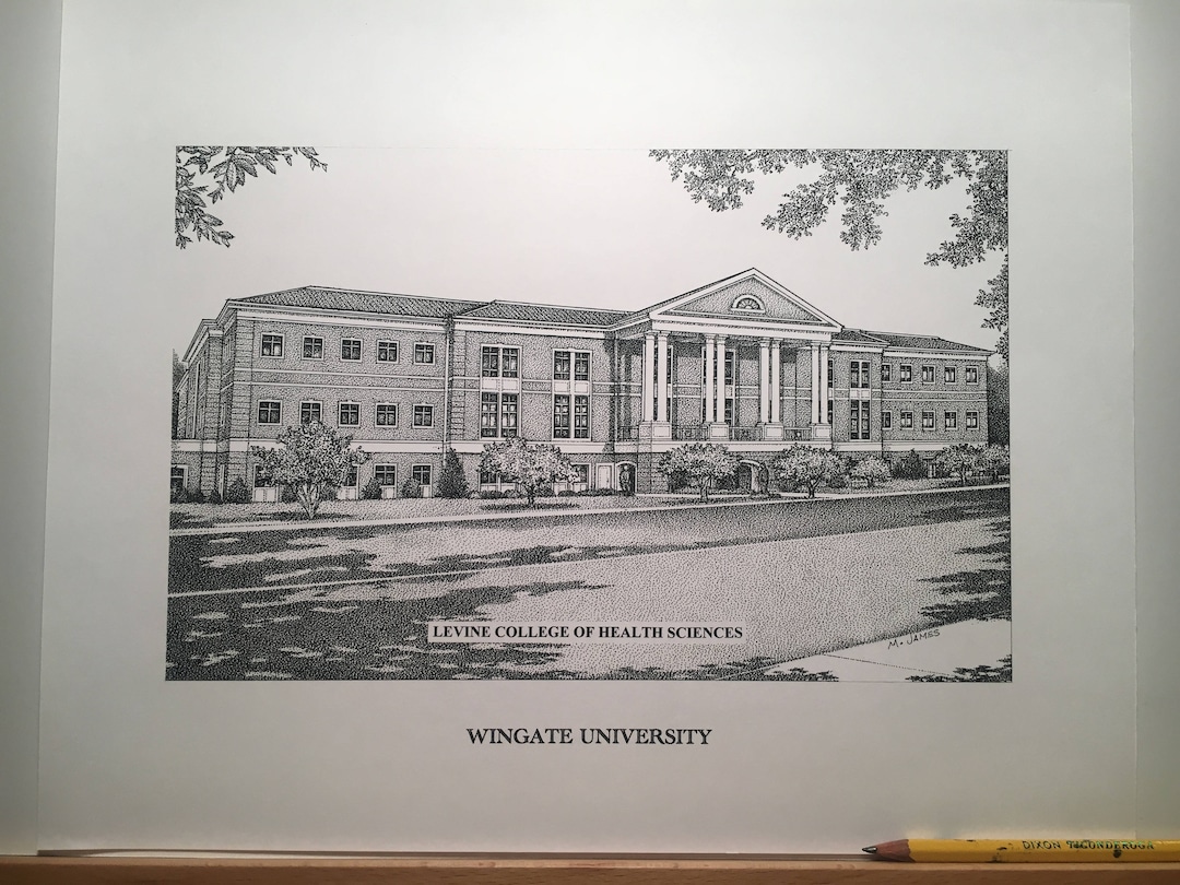 Wingate University Pharmacy School Levine College Pen and Ink Print Etsy