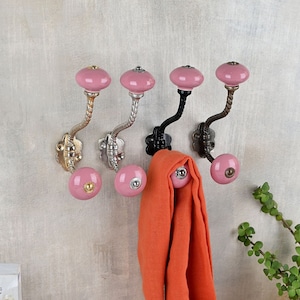 Pink Handmade Ceramic Wall Hook Vintage Coat & Bath Hook Decorative Metal Furniture Hardware