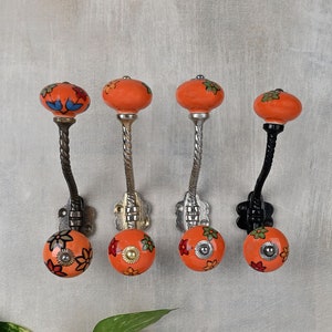 Orange Handmade Ceramic Wall Hook Vintage Coat & Bath Hooks Metal Furniture Hardware