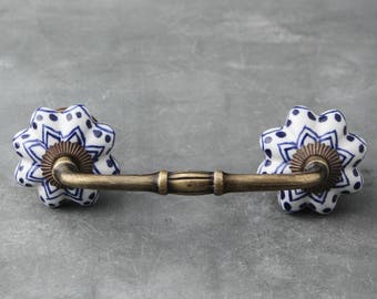 Blue design Ceramic Cabinet Wardrobe Drawer Pull (Sold in Sets)