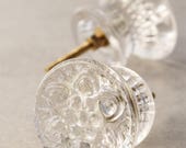 Clear Glass Flower Embossed Knob (Medium) (Sold in Sets)